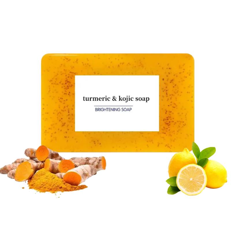 Turmeric & Kojic Acid Soap – Brightening Lemon Body Wash & Facial Cleanser for Even Skin Tone, Natural Skin Care for Dark Spots, Skin Repair & Hydration – Includes Soap Saver Bag