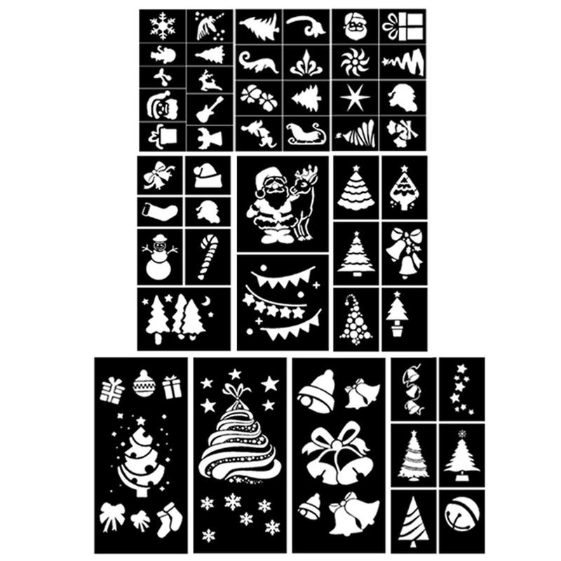 Christmas Festival Themed Temporary Tattoo Stencil, 10 Sheets set Glitter Airbrush DIY Body Art Stencil, Body Art Decoration for Holiday Parties Cosplay