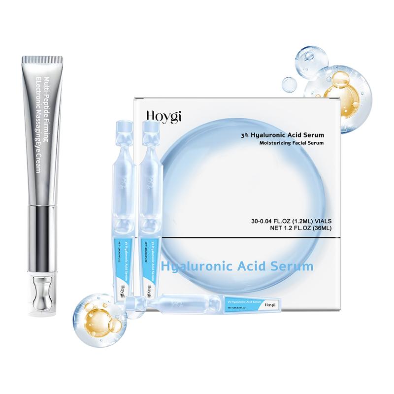 Hyaluronic Acid Tubes, 3% Hyaluronic Acid Serum Ultra-Hydrating Vials, Wrinkle Eraser Massaging Eye Cream and Ultra Hydrating Serum, Skin care Deep Moisturizing Facial Serum