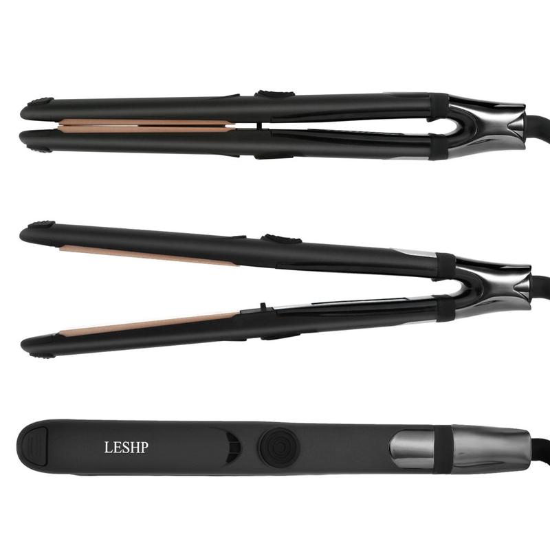 Leshp Flat Iron Hair Straightener With Floating Plate & Elasticity Cool Tip Ceramic Plates Automatic Safety Mode Lcd Display Adjustable Comfort