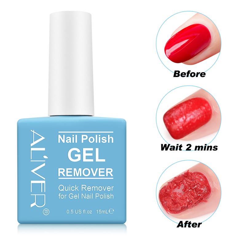 Aliver Gel Nail Polish Remover, Gel Remover for Nails in 3-5 Minutes, Easily & Quickly Remove Gel Nail Polish, No Need for Foil, Soaking or Wrapping, Protect Your Nails (15ml)