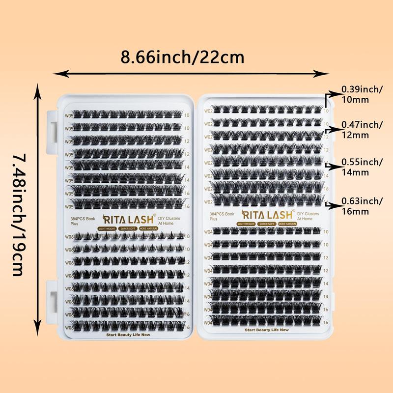 Summer Gifts, Lightweight Mixed Style Cluster False Eyelashes, 384pcs set Natural Wispy Fluffy Lash Extension Kit, Lash Clusters Kit, DIY Curling Eye Makeup Enhancement Accessories, Cosmetic Products, Christmas Gift