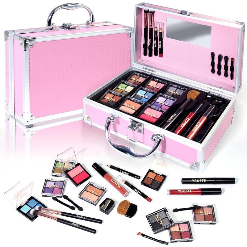 Makeup Kit for Teens Girls Women, Full Starter Cosmetics Set, Makeup Present Set, Beginner Makeup Kit, Cosmetic Train Case For Women Full Kit, Included Eyeshadow Blusher Contour Eyebrow Powder