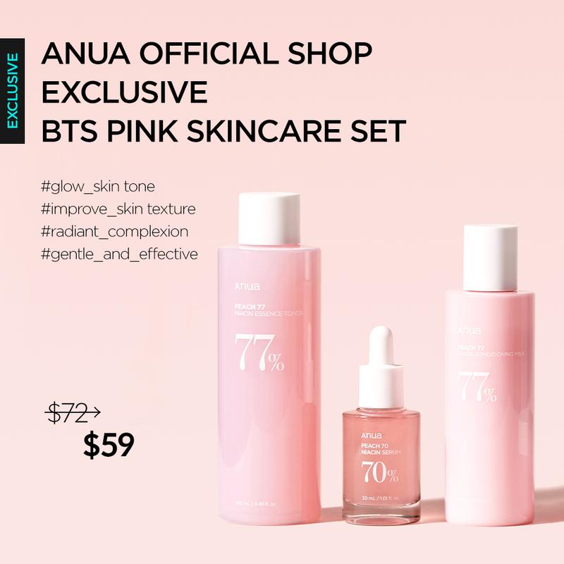 [Anua Official Shop] BTS Pink Skincare Set (Milky Toner + Peach Niacinamide Serum + Lotion)｜Korean skincare, Niacinamide serum, Peach Brightening set