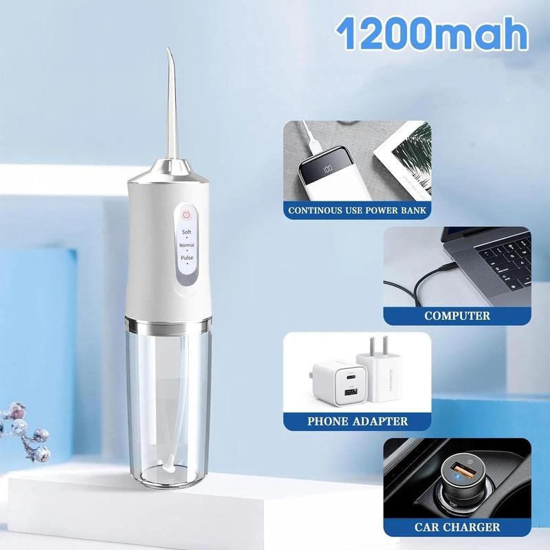 Rechargeable Water Flosser, 1 Box Portable Oral Irrigator with 4 Counts Jet Tips, Waterproof Teeth Cleaner, 3 Modes Teeth Cleaning Tool for Home & Travel