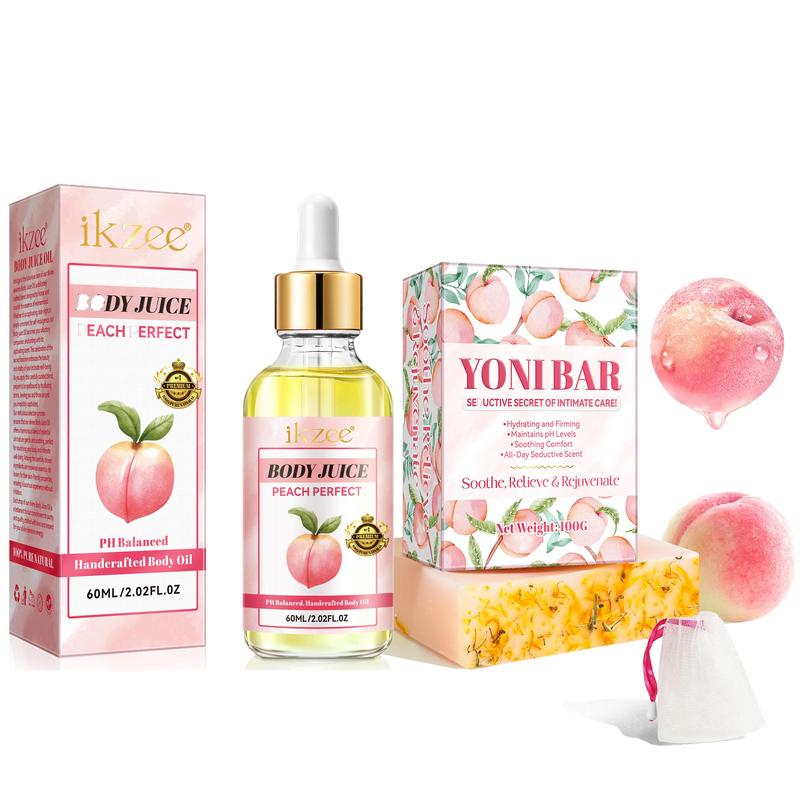 Peach Body Oil & Soap Set, Body Oil & Soap for Deep Cleansing, Stay Fresh, High Quality Body Care Product