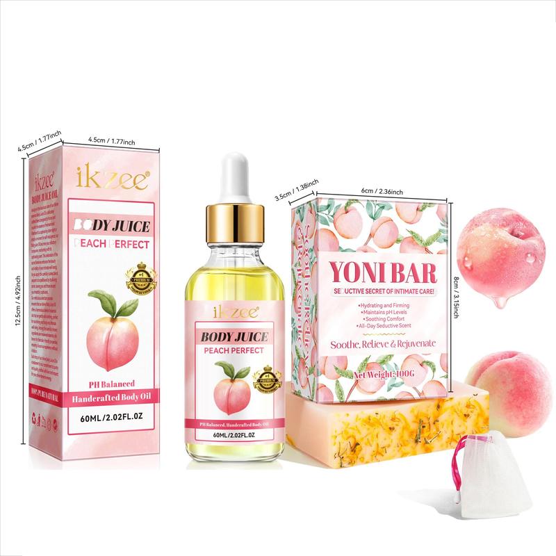 Peach Body Oil & Soap Set, Body Oil & Soap for Deep Cleansing, Stay Fresh, High Quality Body Care Product