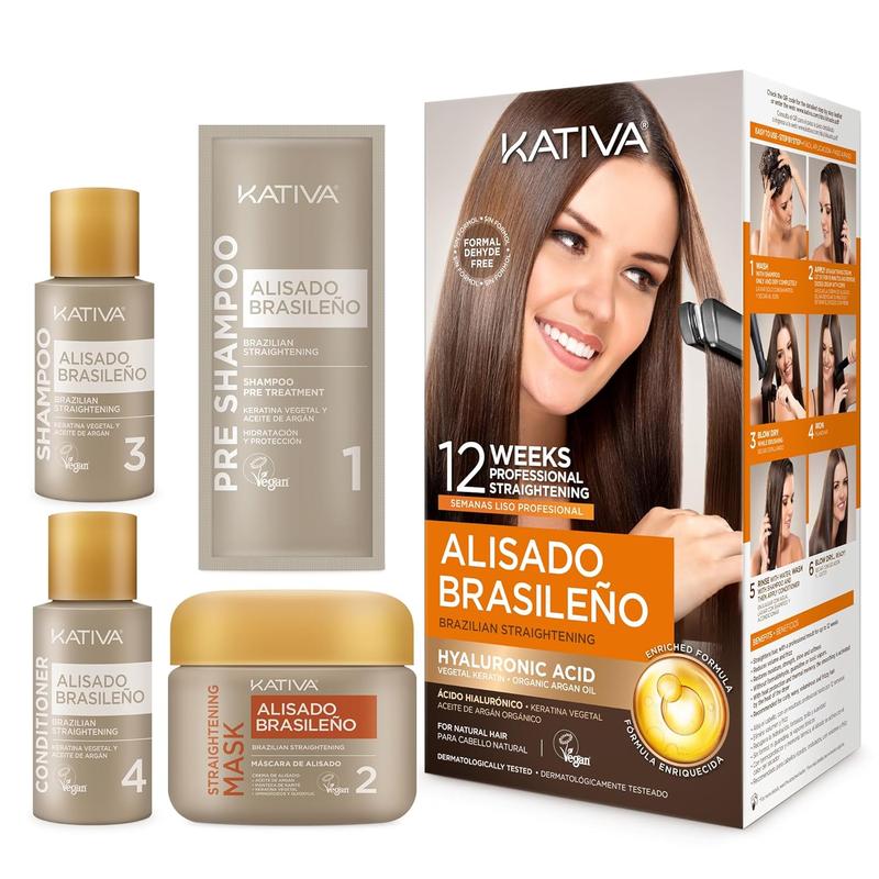 Kativa Brazilian Straightening Kit, 12 Weeks Straighter Hair, with Argan Oil, Shea Butter, Haircare Comfort Conditioner