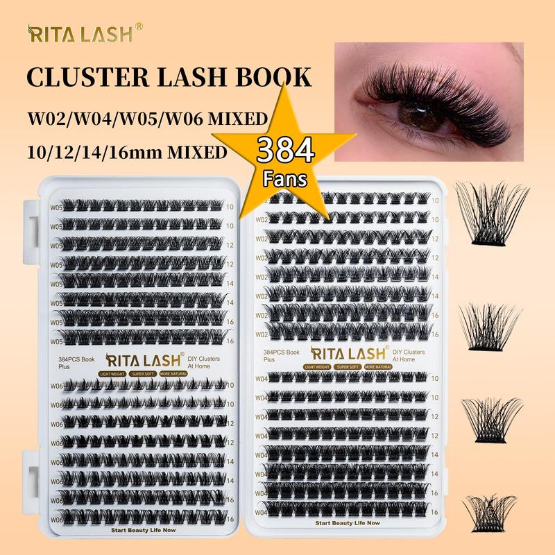 Summer Gifts, Lightweight Mixed Style Cluster False Eyelashes, 384pcs set Natural Wispy Fluffy Lash Extension Kit, Lash Clusters Kit, DIY Curling Eye Makeup Enhancement Accessories, Cosmetic Products, Christmas Gift