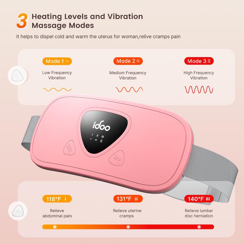 iDOO Portable Cordless Heating Pad for Period Cramps – FSA HSA Eligible Menstrual Relief Belt with 3 Heat Levels & Massage Modes, Perfect Christmas Gift for Women & Wives