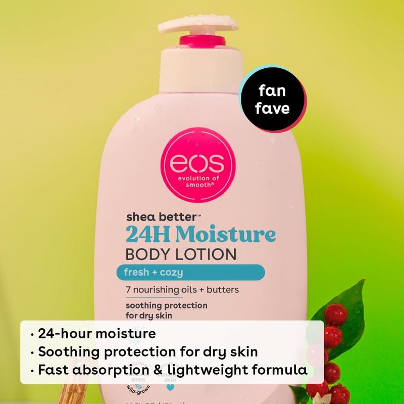 Eos Shea Better Body Lotion- Fresh & Cozy, 24-Hour Moisture Skin Care, Lightweight & Non-Greasy, Made with Natural Shea, Vegan, 16 Fl Oz (Pack of 1) eos