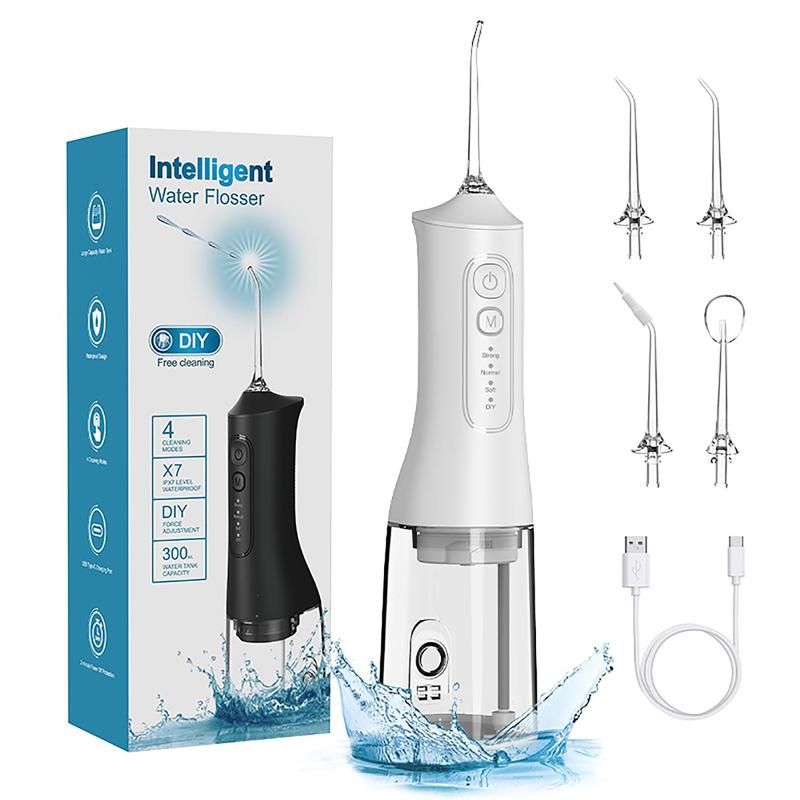 Electric Oral Irrigator, 1 Set Portable Oral Irrigator with 4 Adjustable Flushing Modes, Oral Hygiene Instrument for Travel, Cordless Water Flosser for Teeth