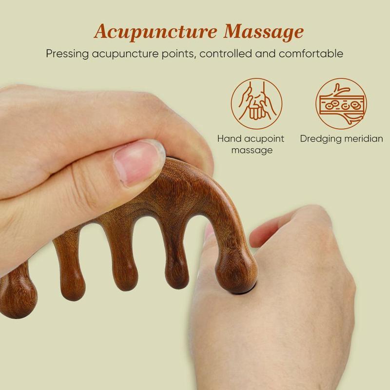 Wooden Head Massager, Manual Head Scalp Massage Tool with Ergonomic Handle Design, Acupoint Massage Tool, Body Care Tool for Home & Travel