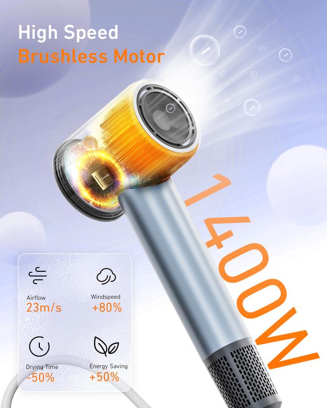 (Christmas Special Offer) Maxodo high-speed hair dryer, light, bass, negative ion, strong wind, ergonomic 4-speed intelligent temperature control, equipped with diffuser travel bag magnetic suction nozzle, Christmas, Thanksgiving, gifts