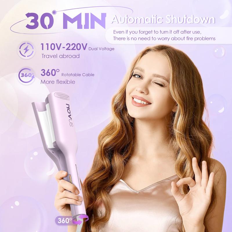 NOVUS Wave Curling Iron, 2 Barrel Ionic 1.4 inch Fast Heating 4 Temp Ceramic Hair Waver - Anti-Scald Hair Crimper - Comfort hairwaver Adjustable Color