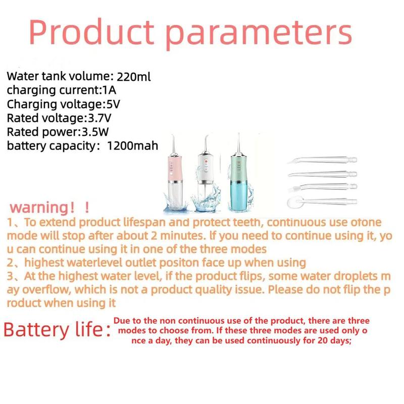 Rechargeable Water Flosser, 1 Box Portable Oral Irrigator with 4 Counts Jet Tips, Waterproof Teeth Cleaner, 3 Modes Teeth Cleaning Tool for Home & Travel