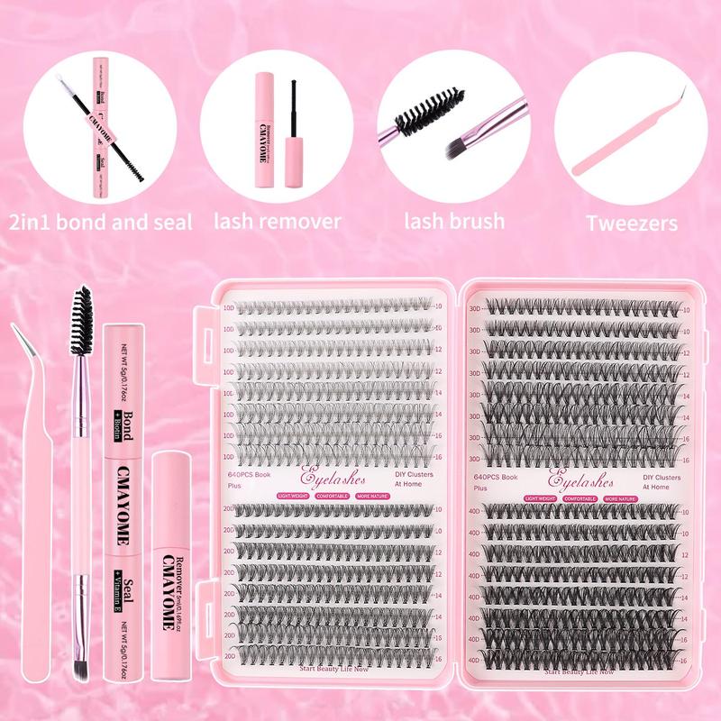 Natural Look Eyelash Extensions Kit, 640pcs Mixed Length Individual False Eyelashes, Self Grafting Curl Eyelashes, Eye Makeup Enhancement Tool for Women