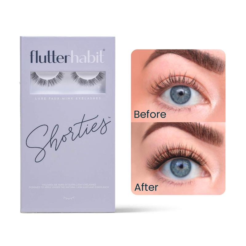 FlutterHabit Shorties pack of 6 DIY false Eyelash Extensions. Under lash application method. Long-wearing - lightweight - natural looking lashes - Natural and classic style. Adhesive sold separately