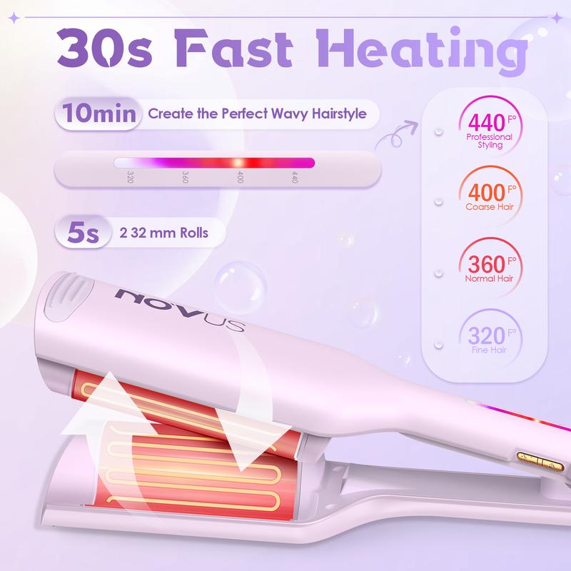 NOVUS Wave Curling Iron, 2 Barrel Ionic 1.4 inch Fast Heating 4 Temp Ceramic Hair Waver - Anti-Scald Hair Crimper - Comfort hairwaver Adjustable Color