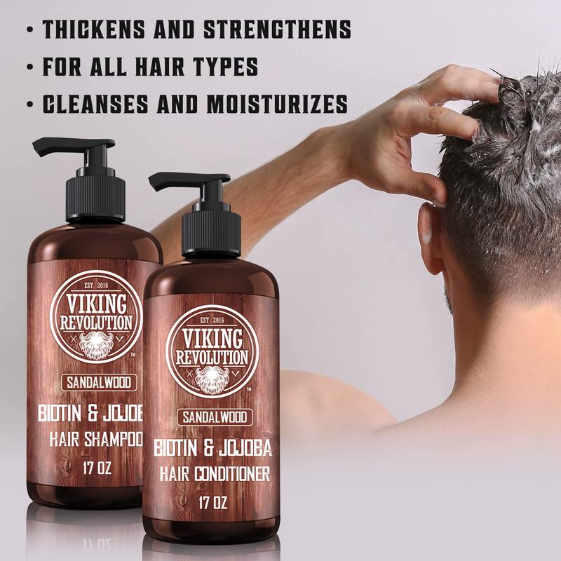 Viking Revolution - Men Shampoo and Conditioner Set with Biotin and Jojoba Oil - Natural Hair Shampoo - Sandalwood, 17 Oz