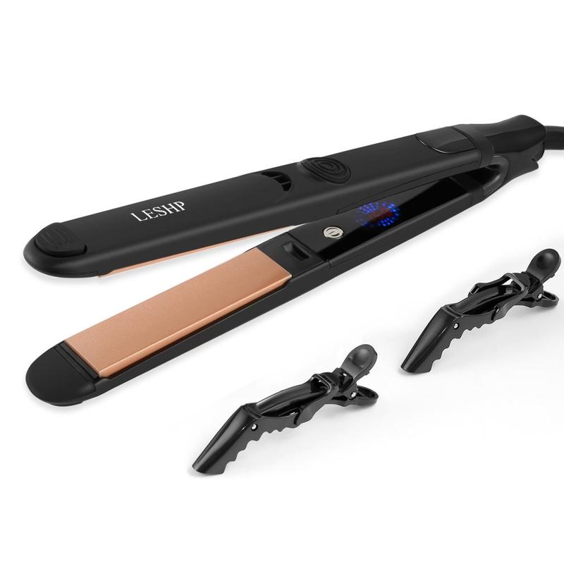 Leshp Flat Iron Hair Straightener With Floating Plate & Elasticity Cool Tip Ceramic Plates Automatic Safety Mode Lcd Display Adjustable Comfort