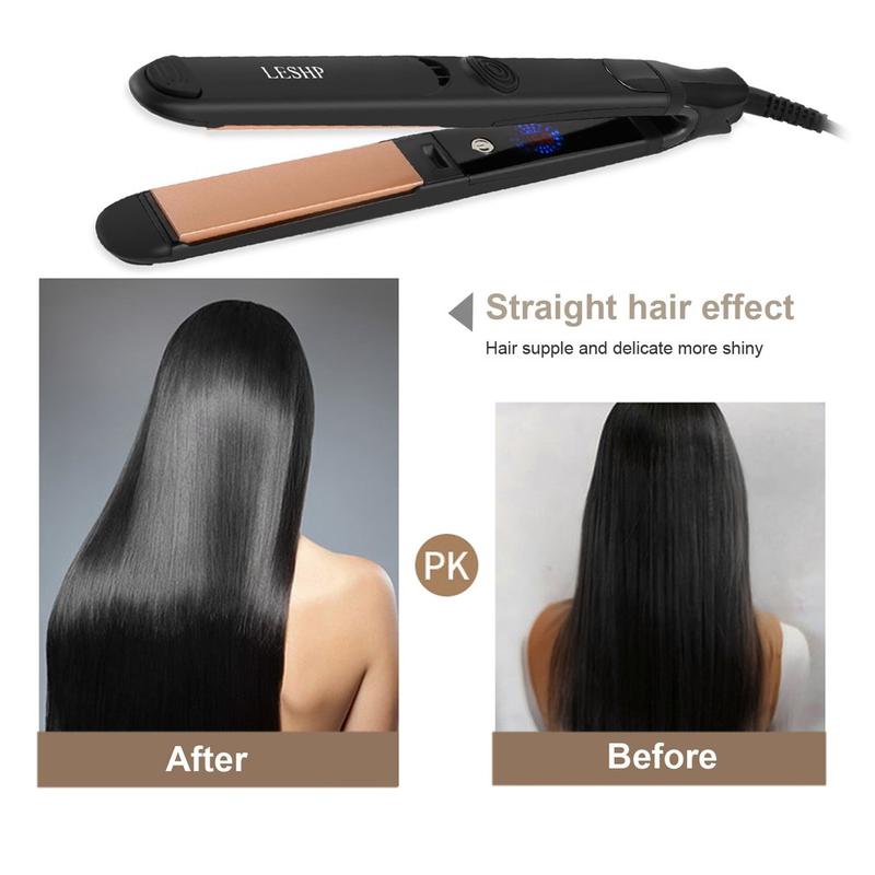 Leshp Flat Iron Hair Straightener With Floating Plate & Elasticity Cool Tip Ceramic Plates Automatic Safety Mode Lcd Display Adjustable Comfort