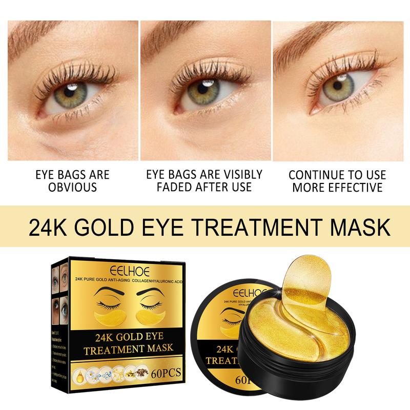 24K Gold Infused Eye Mask, 60pcs set for Depuffing, Tightening, and Firming, with Hyaluronic Acid and Natural Brighteners - Evening