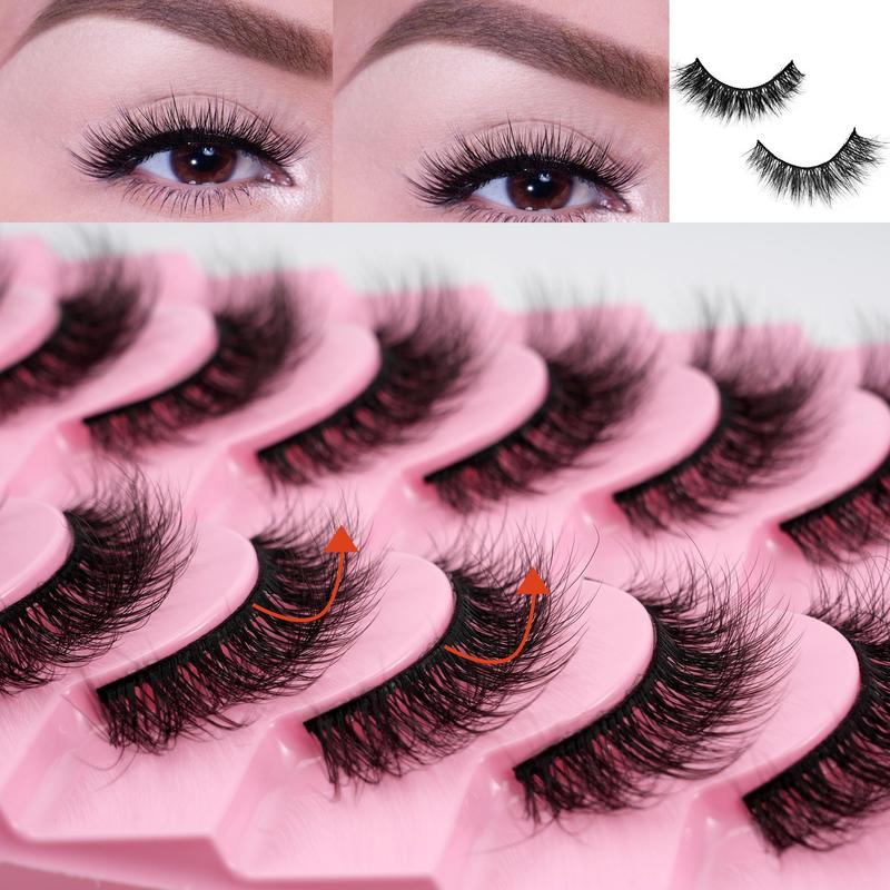 Natural Look False Eyelashes, 10 Pairs Faux Cluster Lashes, Volumized False Eyelashes for Women and Girls Eye Makeup Enhancement, Christmas Gift