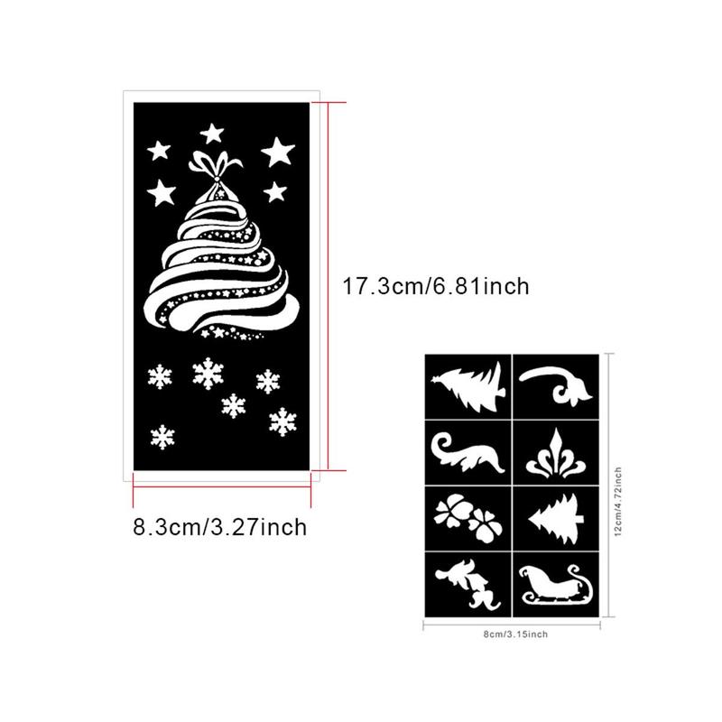 Christmas Festival Themed Temporary Tattoo Stencil, 10 Sheets set Glitter Airbrush DIY Body Art Stencil, Body Art Decoration for Holiday Parties Cosplay