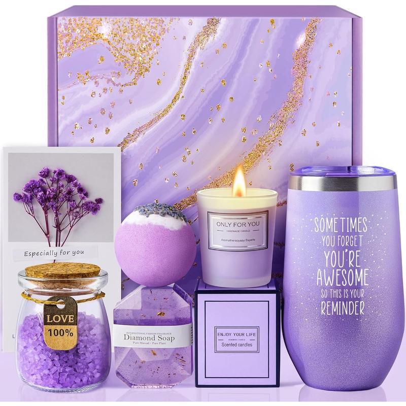 Gifts for Women, Mom, Wife, Girlfriend, Sister, Her - Happy Birthday, Christmas, Valentine's Day, Mothers Day Gifts - Lavender Spa Gift Basket Set