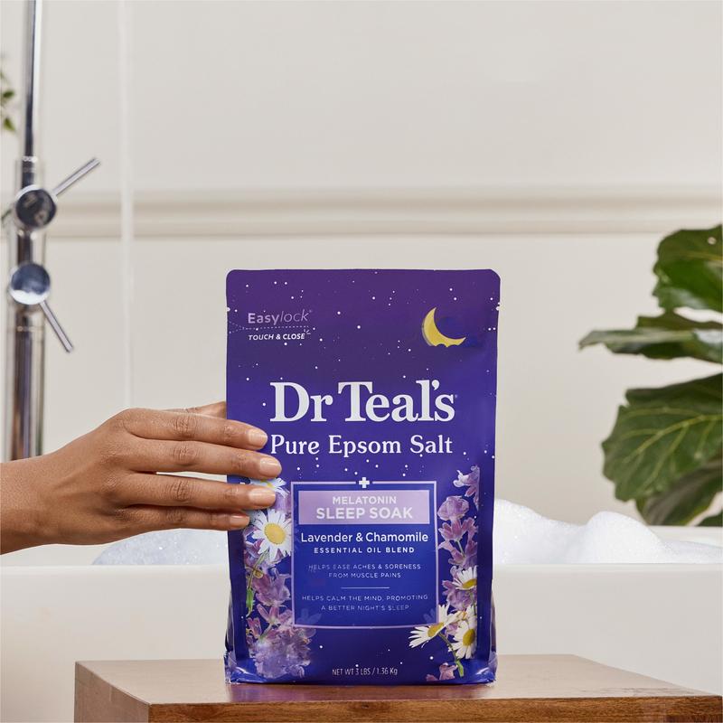 Dr Teal's Pure Epsom Salt Soak, Sleep Blend with Melatonin, Lavender & Chamomile, 3 lbs