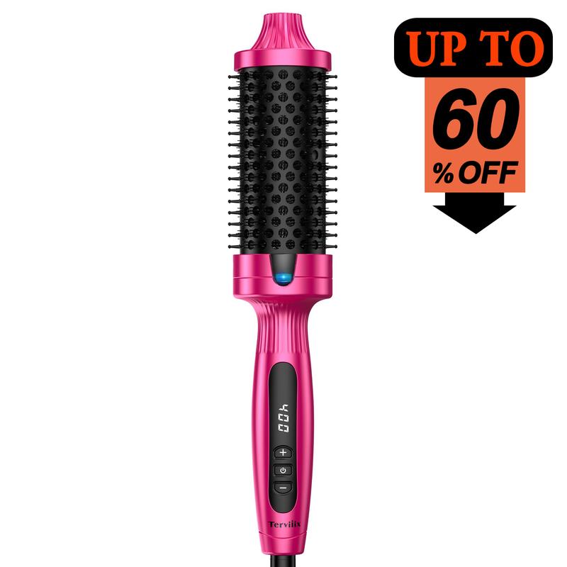 Terviiix 1.77 Inch Ionic Thermal Brush, Curling Iron Brush for 90's Voluminous Style, Non-blowing Heated Round Brush, Adjustable Temperature