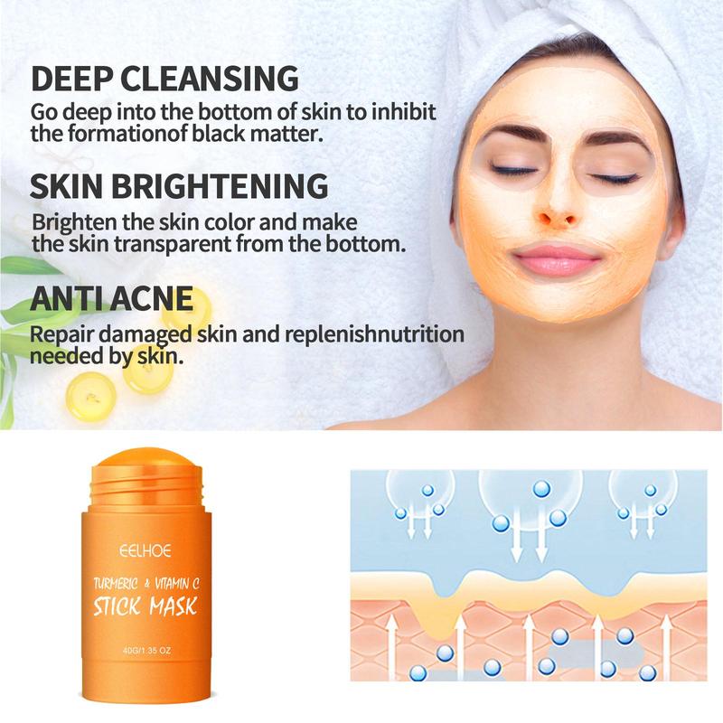 40g Turmeric & Vitamin C Mud Mask Stick, Deep Cleansing Face Mask Stick, Moisturizing Face Mask Stick for Women & Men