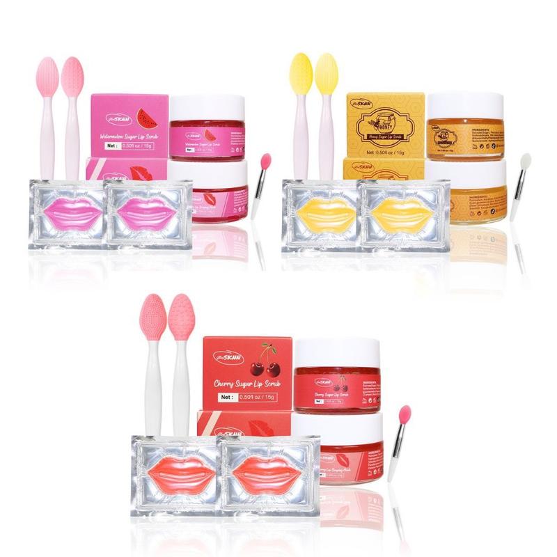 Four in one Lip care kit scent Watermelon,  Honey, and Cherry. Pack Lip Mask Exfoliate scrub Hydrating sheet mask Skincare Daily