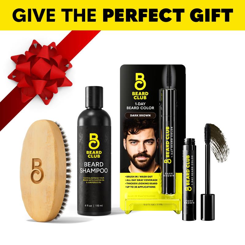 Beard Club No Grays, Just Vibes Beard Kit Featuring One-Day Color for Beard & Eyebrows, Beard Shampoo, and Beard Brush - Look Your Best For The Holidays - Best Men's Holiday Gift