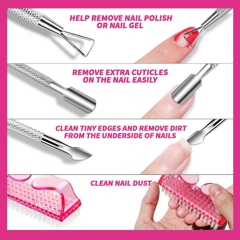 Nail Polish Gel Remover Tools Kit with Nail Clips, 100ml Nail Polish Remover Bottle, 500 Nail Remover Cotton Pad, Nail Brush, Cuticle Pusher Peeler, 100 180 Nail File,Buffer Block