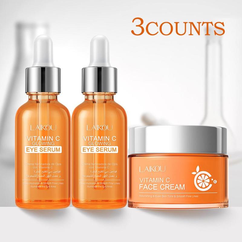 Vitamin C Moisturizing Skin Care Kit (3 Counts set), Including Vitamin C Eye Serum & Face Cream, Hydrating Skin Care Kit for Women & Men