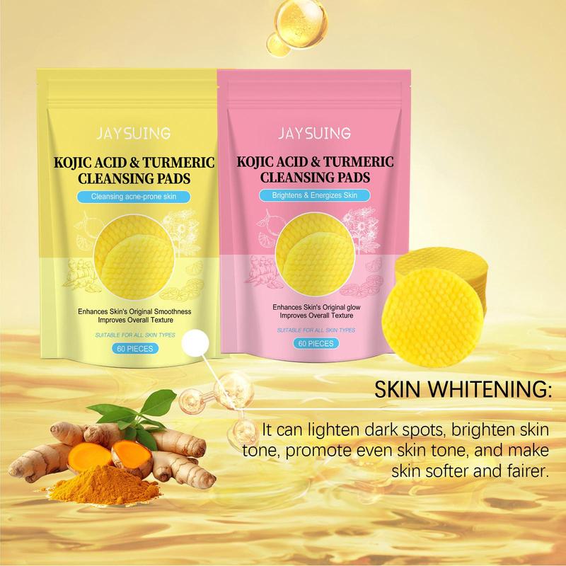 Turmeric Cleansing Pads, 60pcs set Gentle Facial Cleansing Pads, Moisturizing Brightening Facial Pads, Facial Skin Care Product for Women & Men