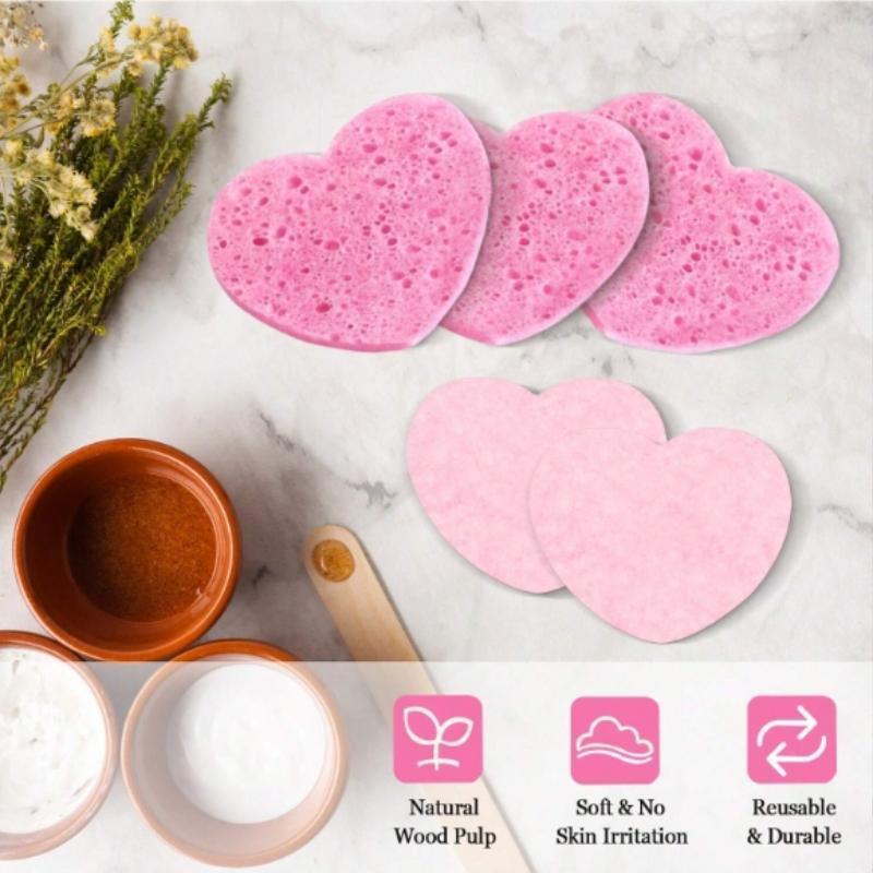 Heart Shaped Facial Cleansing Pad, 50pcs box Disposable Face Sponge, Natural Face Exfoliator with Storage Container for Makeup Remover Travel 121