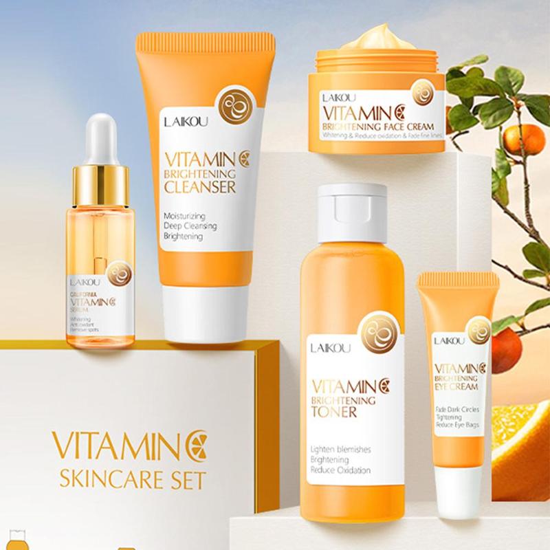 Summer Moisturizing Facial Serum Set, Including Vitamin C Facial Cleanser, Toner, Serum, Eye Cream and Face Cream, Hydrating Facial Serum, Suitable for All Skin Types, Girls Skincare Products