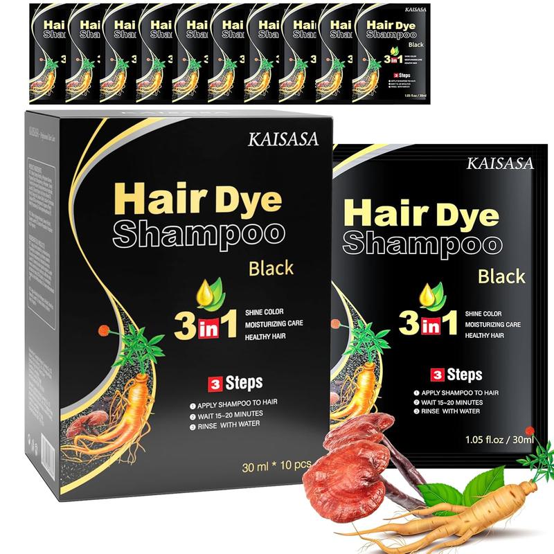 KAISASA 3 in 1 Hair Dye Shampoo-Travel Portable,Individually wrapped，Contains Ginseng Extract,Natural Haircoloring,Plant Haircare, black hairdye,Salon