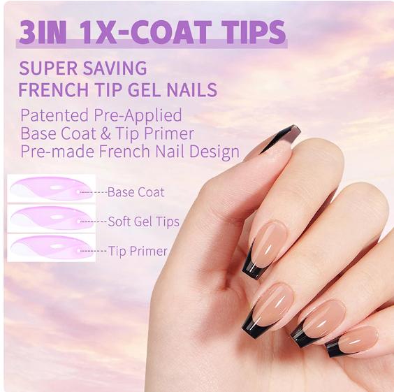 Beauty secrets nail glue +NAG French Tip Pressonnails set, 150pcs  Square French Tip Gel Nails, French on Nails for DIY Nail Art Nail Polish Cosmetic Lightweight Nail Care Manicure Lightweight Nail Care french gel nail tip misssix french