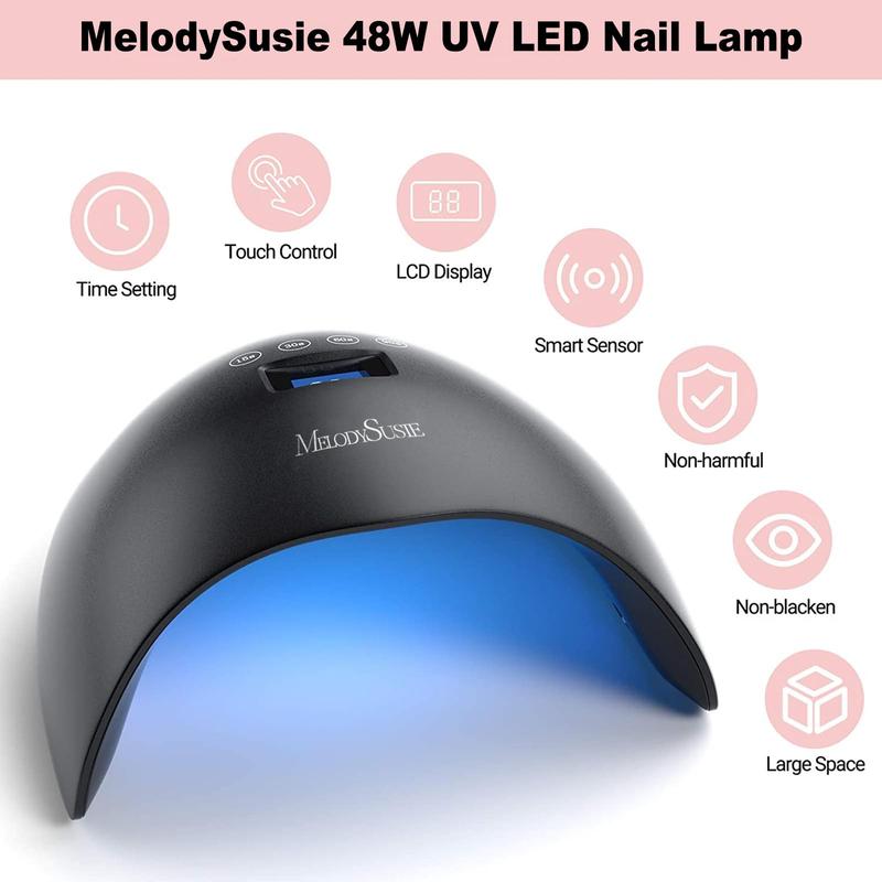 MelodySusie 48W UV LED Nail Lamp White, Professional Nail Dryer for Gel Nails Polish with 4 Timers Fast Curing Light for Nails