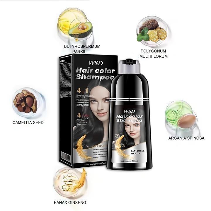 WSD 4 in 1  Hair Color Shampoo - 100% Gray Coverage Various Colors Available,Herbal Ingredients Natural Shampoo,Natural Haircoloring,Plant Haircare,Hair Nutrition