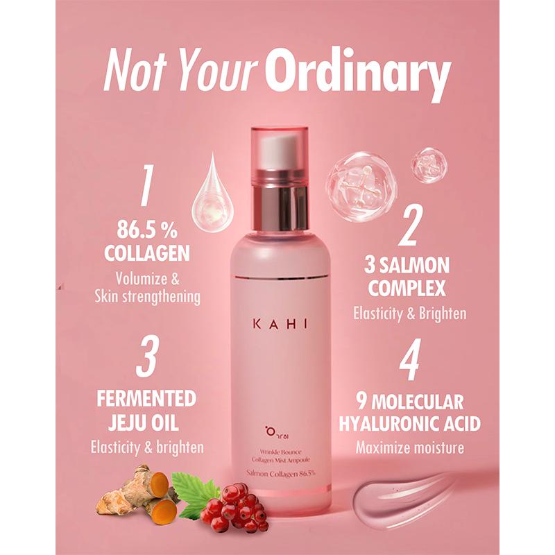 KAHI Fine Line Bounce Collagen Serum Facial Mist Ampoule - Korean Skin Care Hydrating Face Mist Spray Hydration Daily Moisturizer (4.05 fl oz)