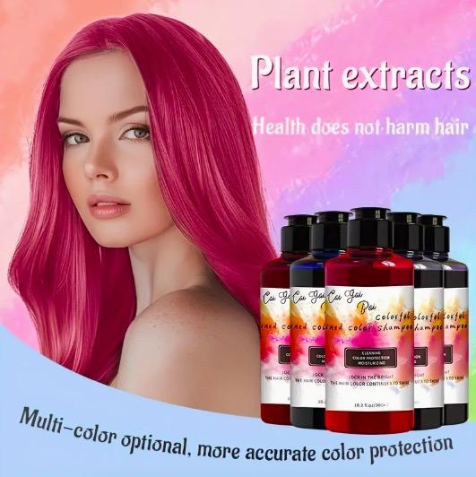 FVSHIP Color-Depositing Shampoo 10.144fl. oz, for birthday parties, music festivals, Halloween, Christmas DIY hair color, suitable for blonde, silver, and gray hair - Colors available: Red - Pink - Purple - Gray - Blue.