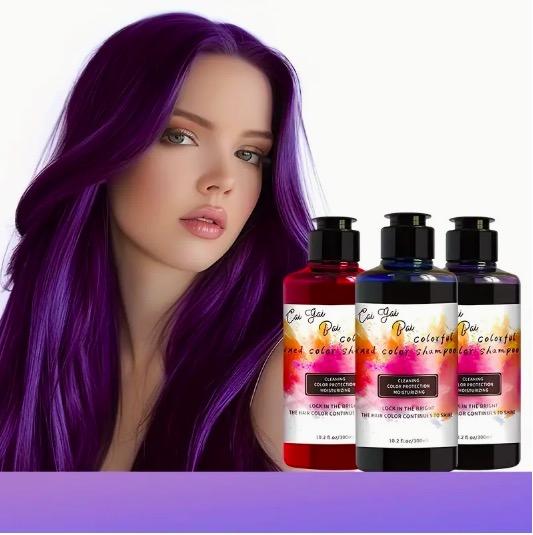 FVSHIP Color-Depositing Shampoo 10.144fl. oz, for birthday parties, music festivals, Halloween, Christmas DIY hair color, suitable for blonde, silver, and gray hair - Colors available: Red - Pink - Purple - Gray - Blue.