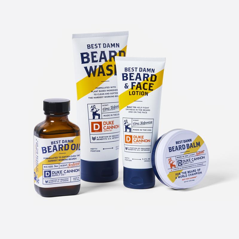 Duke Cannon Supply Co. Best Damn Beard Care Collection for Men (Citrus Hefeweizen Scent) 4 Gift Bundle - Superior Grade Collection, Featuring Premium Beard Wash, Beard Balm, Beard Lotion, Beard Oil (4 Piece Set)