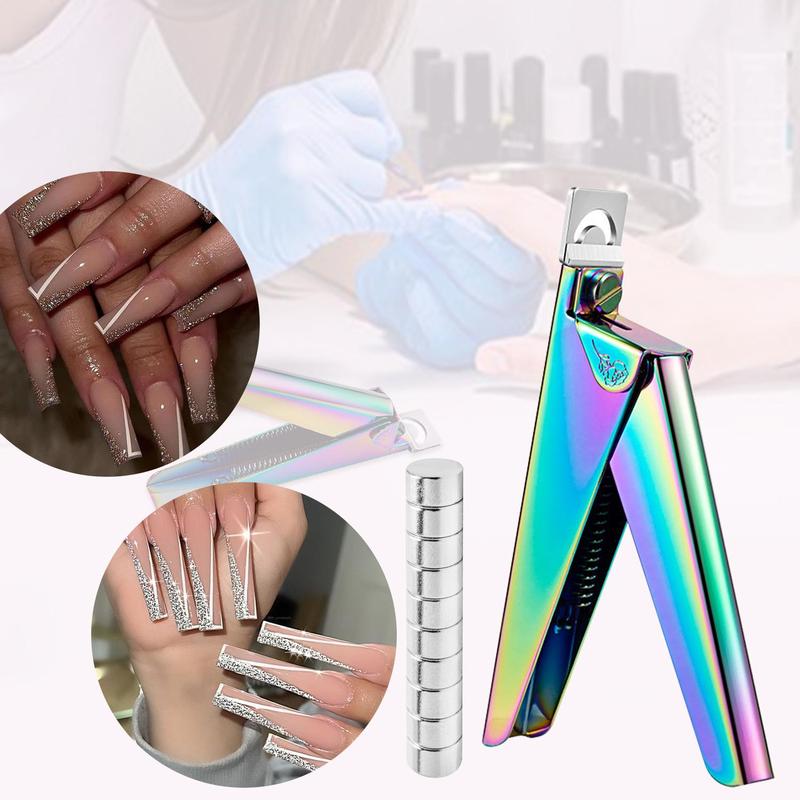 Adjustable Nail Clipper for Acrylic Nails (11pcs set), Including Stainless Steel Nail Cutter & 10pcs Magnets Sizers, Nail Trimmer for Artificial Fake Nails, Christmas Gift