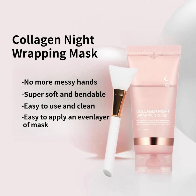 [ Christmas Gifts Ideas] Collagen Night Wrapping Mask, Sleep, Shed and Glow, Peel Off Facial Mask Skincare with Brush Silicone Comfort Moisture